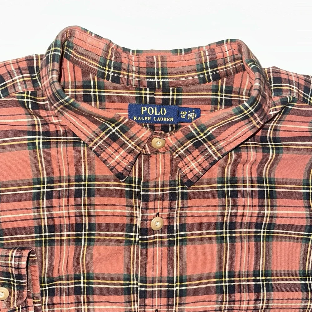 Ralph Lauren Mens Button Down Shirt Plaid Western Oxford Pony Logo 4XL Cotton‎